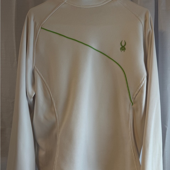 Spyder Essential Sweater Jacket Women's XL White Green Full Zip Rare Color - Picture 3 of 8
